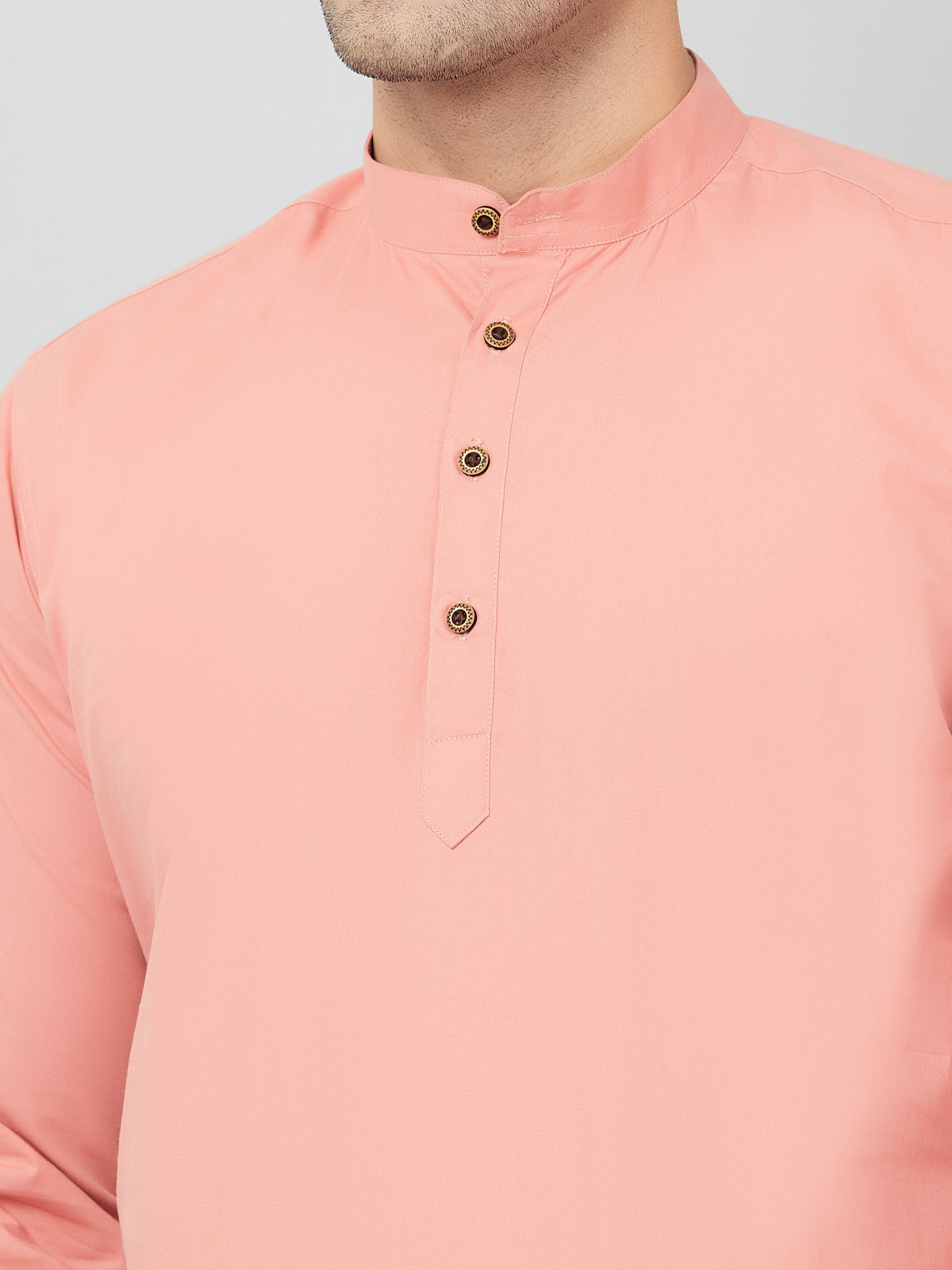 Louis Monarch Men Solid Peach Pure Cotton Straight Short Kurta